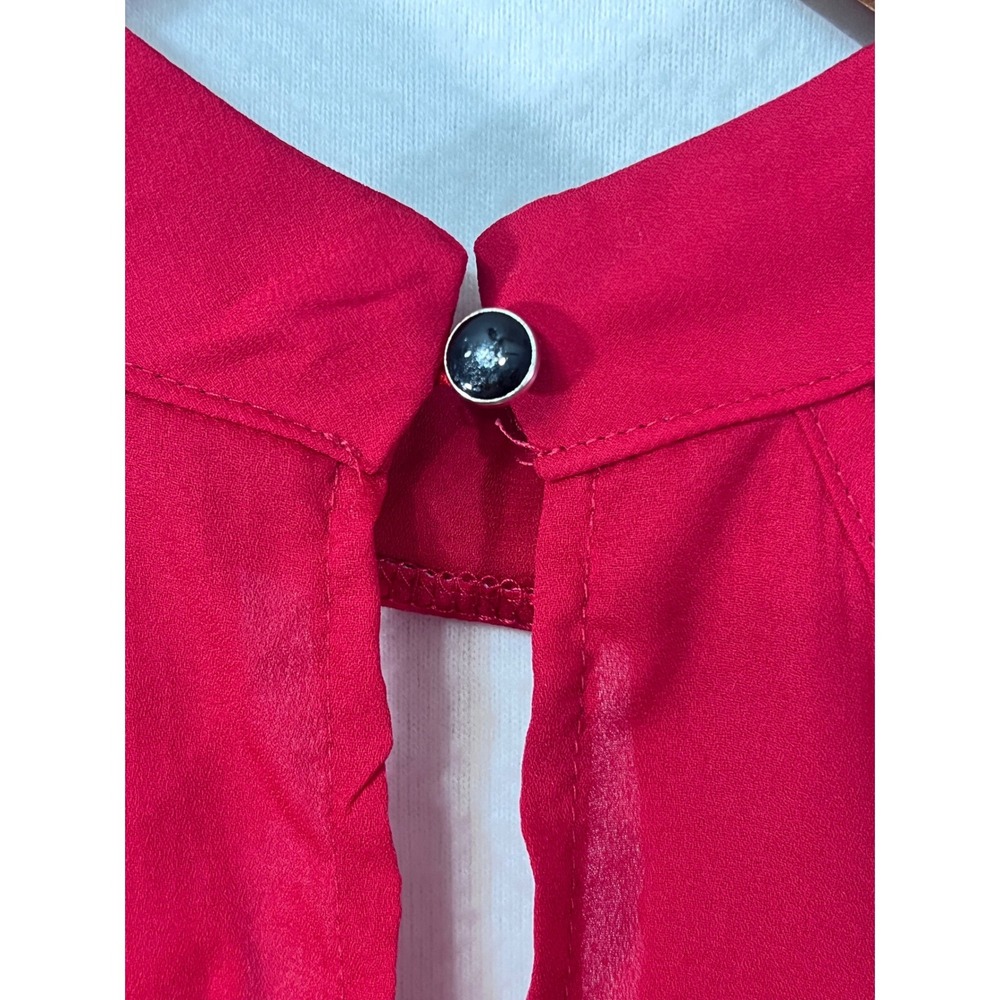 Womens Red Romantic Whimsical Flowy Date Night Cold Shoulder Keyhole Blouse L - Picture 3 of 8